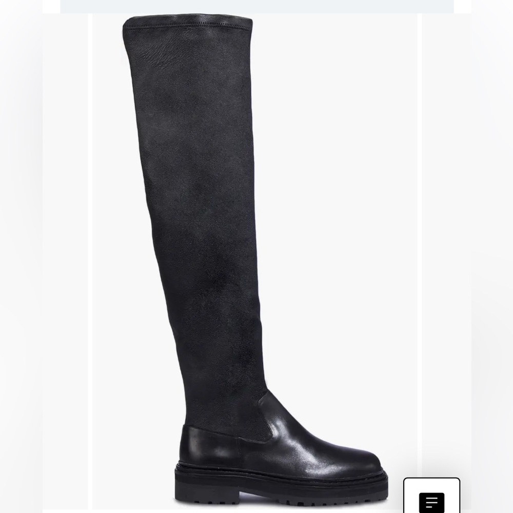 Black suede brand Dion thigh high chunky boots 6